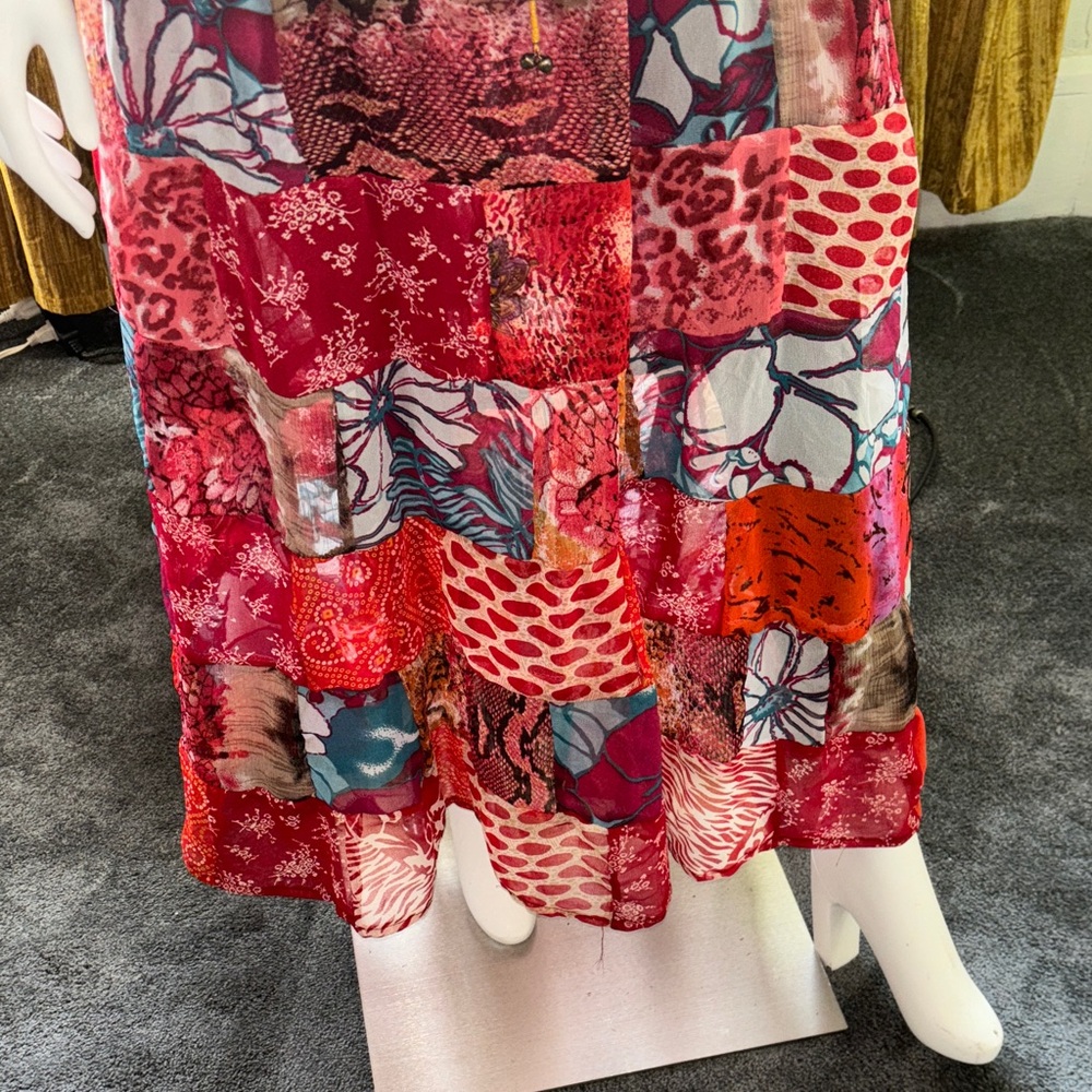 Boho Patchwork Red Tiered Maxi Skirt - Women - Picture 5 of 13